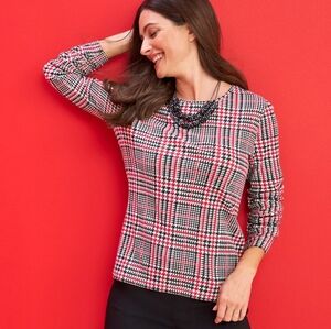 CHICOS Dublin houndstooth scoop neck long sleeve tee sz.3 XL sz.16